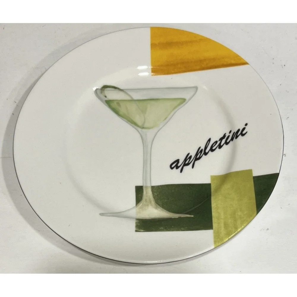 New W/Box American Atelier Canape Appetizer Plates Set of 4 Martini Cheers 6.5